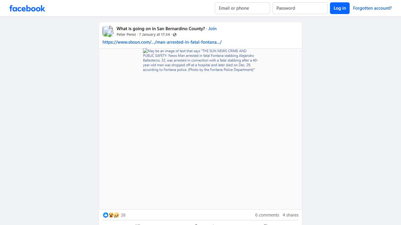 What is going on in San Bernardino County? https://www.sbsun.com/2026/01/07/man-arrested-in-fatal-fontana-stabbing/ Facebook