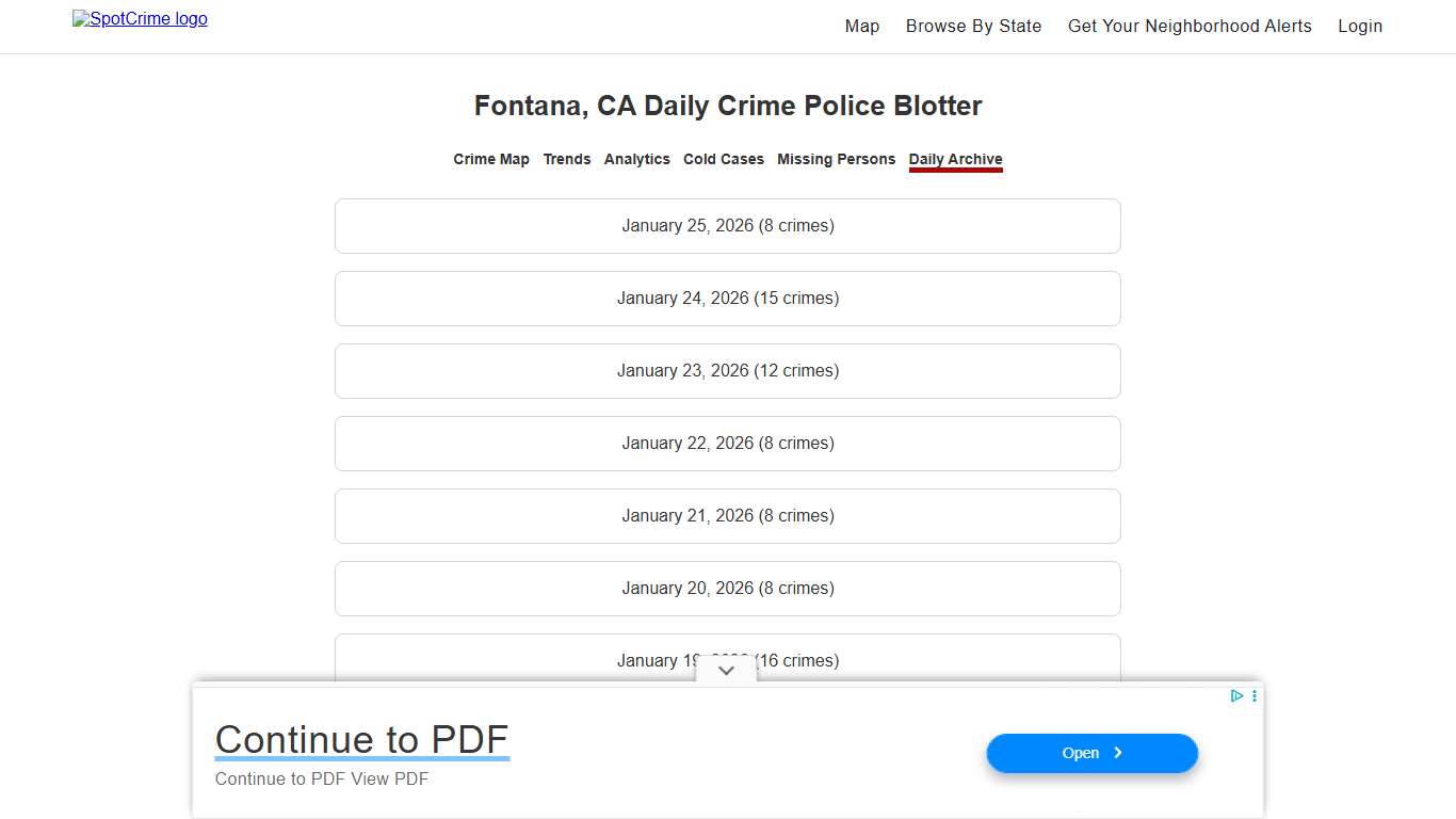 Fontana, CA Daily Crime Police Blotter SpotCrime